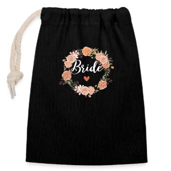 bride florale watercolor - assorti - Sac cadeau en coton avec cordon (14 x 20 cm) - noir - Devant