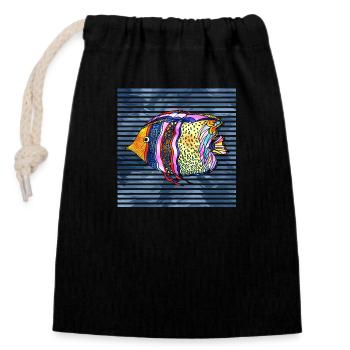 Poisson - Sac cadeau en coton avec cordon (14 x 20 cm) - noir - Devant