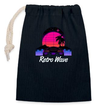 “Retro Wave” Synthwave desing - Sac cadeau en coton avec cordon (14 x 20 cm) - bleu marine - Devant