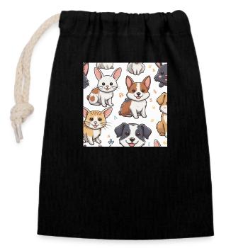 Cute Animal Doodles - Closable cotton gift bag (14x20cm) - black - Front