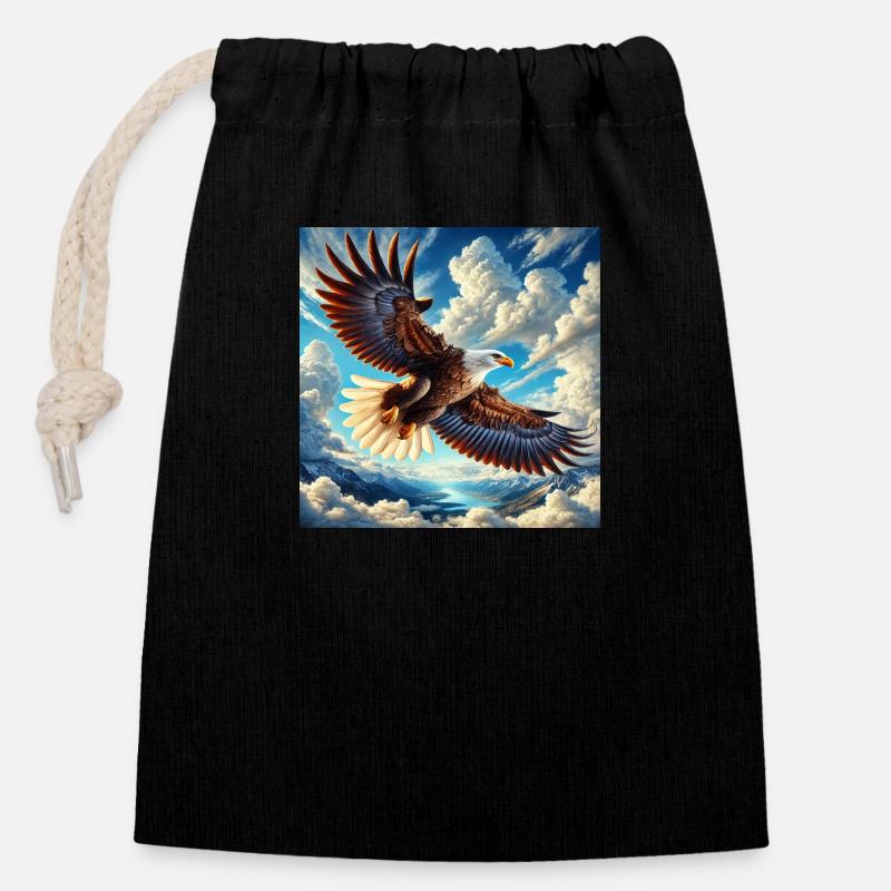 Aigle majestueux - Sac cadeau en coton avec cordon (14 x 20 cm) - noir