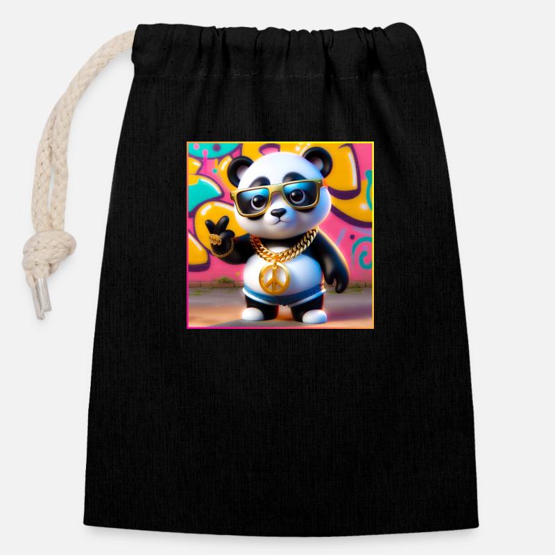 Coole Panda - Verschließbarer Geschenkbeutel aus Baumwolle (14x20cm) - Schwarz