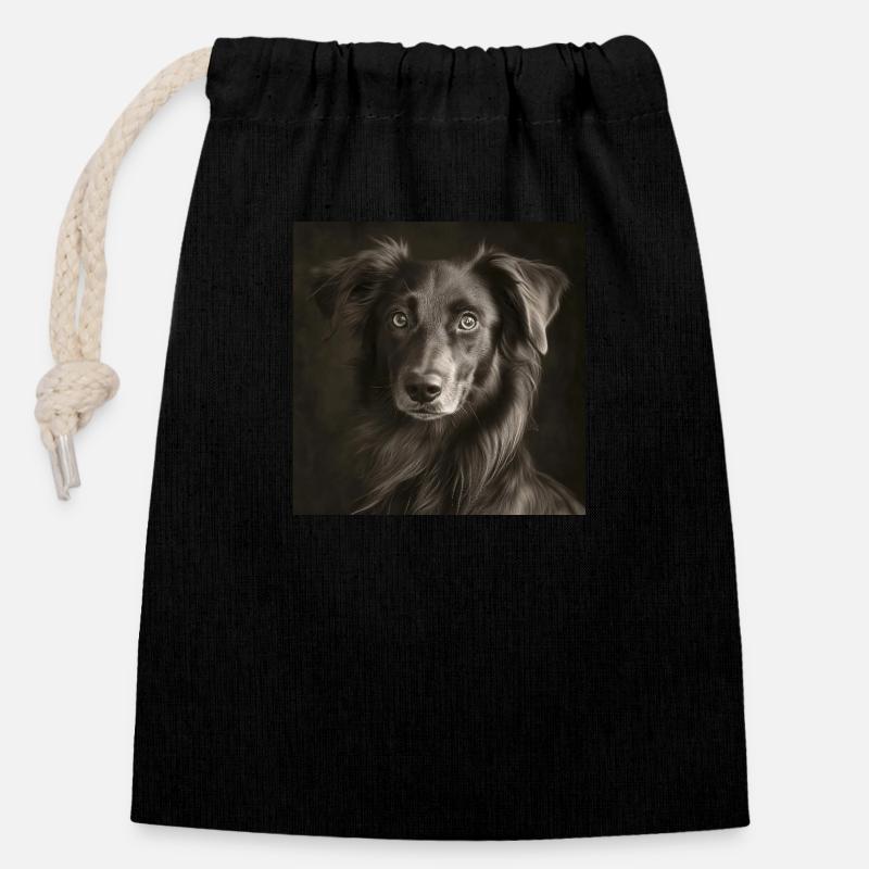 Animaux noirs - Chien mignon - Sac cadeau en coton avec cordon (14 x 20 cm) - noir