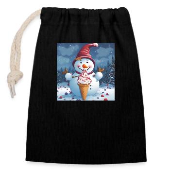 Snowman with icecream - Closable cotton gift bag (14x20cm) - black - Front