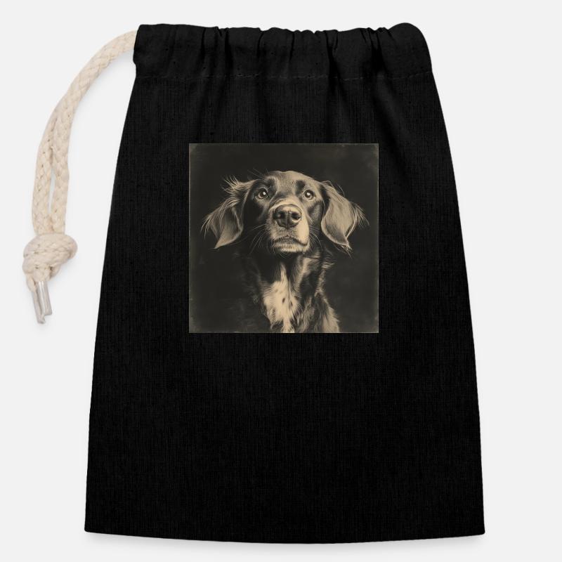 Animaux noirs - Chien mignon - Sac cadeau en coton avec cordon (14 x 20 cm) - noir