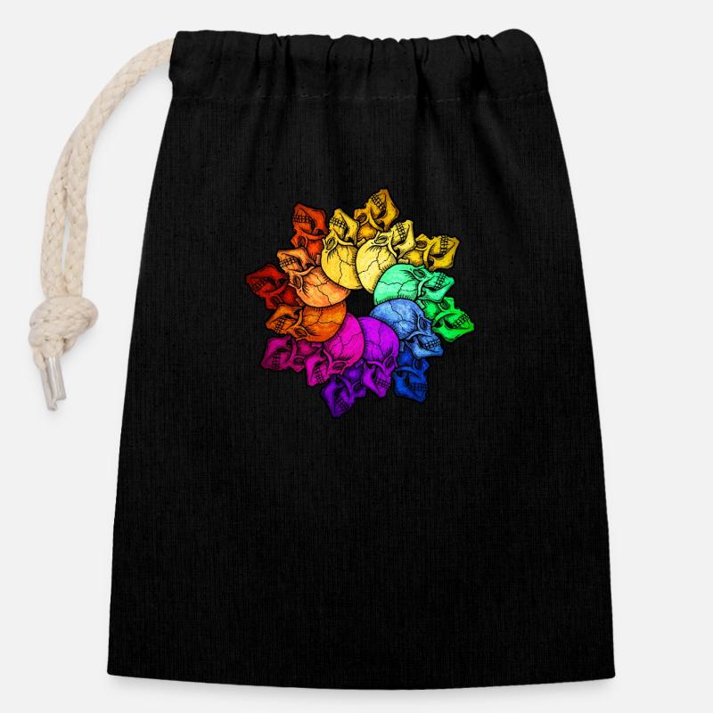 Crâne arc-en-ciel - Sac cadeau en coton avec cordon (14 x 20 cm) - noir