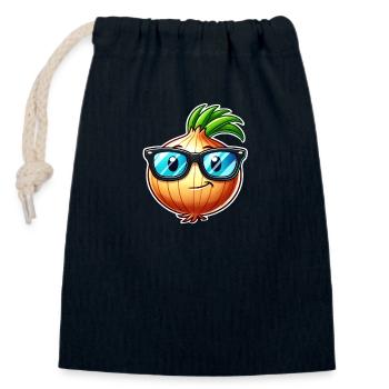 Oignon frais – design végétal élégant - Sac cadeau en coton avec cordon (14 x 20 cm) - bleu marine - Devant