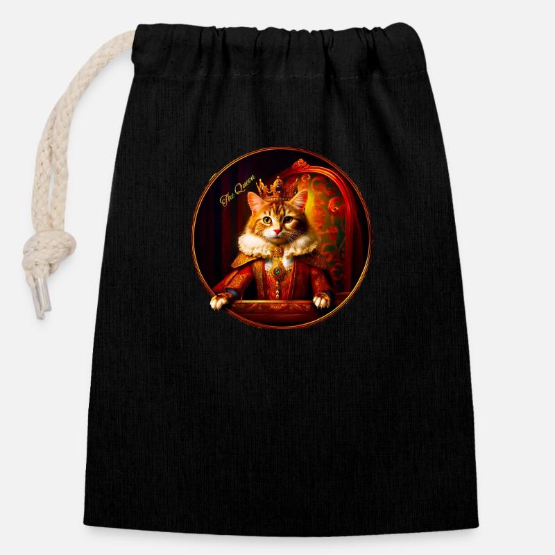 Reine des chats - Sac cadeau en coton avec cordon (14 x 20 cm) - noir