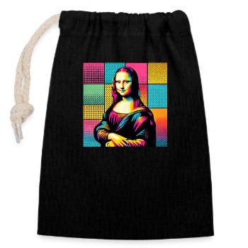 Mona Lisa Pop Art - Verschließbarer Geschenkbeutel aus Baumwolle (14x20cm) - Schwarz - Vorne