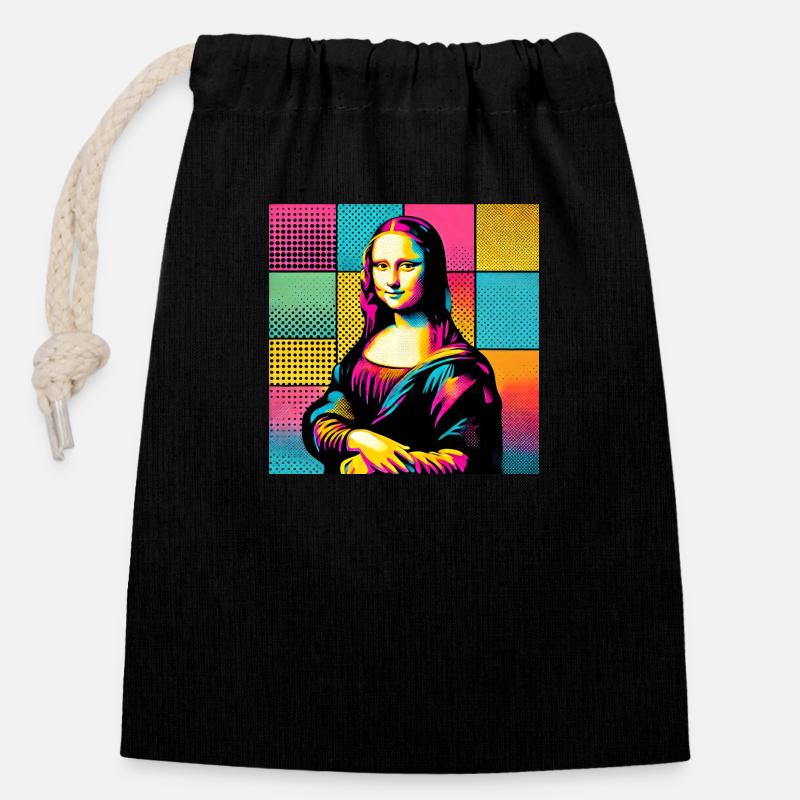 Mona Lisa pop art - Sac cadeau en coton avec cordon (14 x 20 cm) - noir