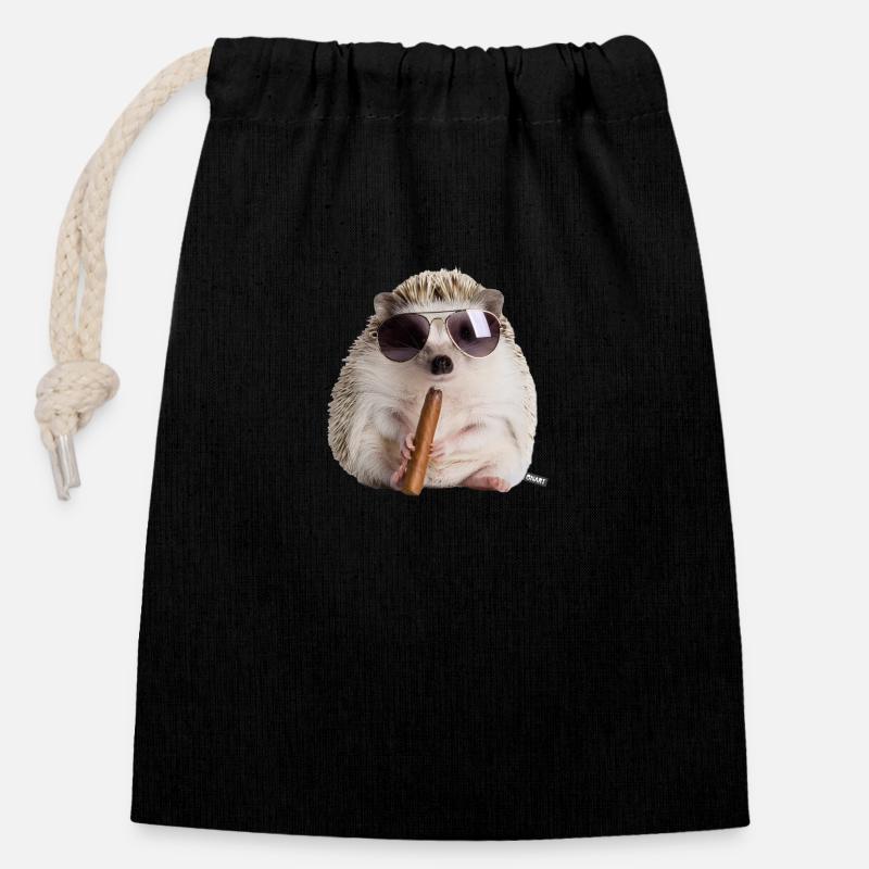 Hedgehog cool - Closable cotton gift bag (14x20cm) - black