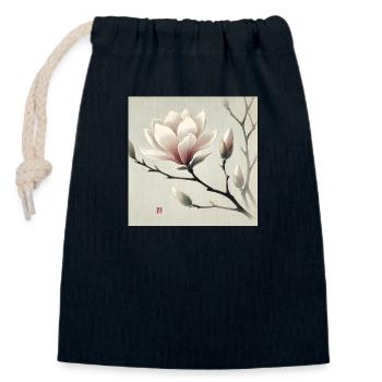 Japanese style magnolia flower - Closable cotton gift bag (14x20cm) - navy - Front