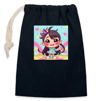Doux A - Sac cadeau en coton avec cordon (14 x 20 cm) - bleu marine - Devant