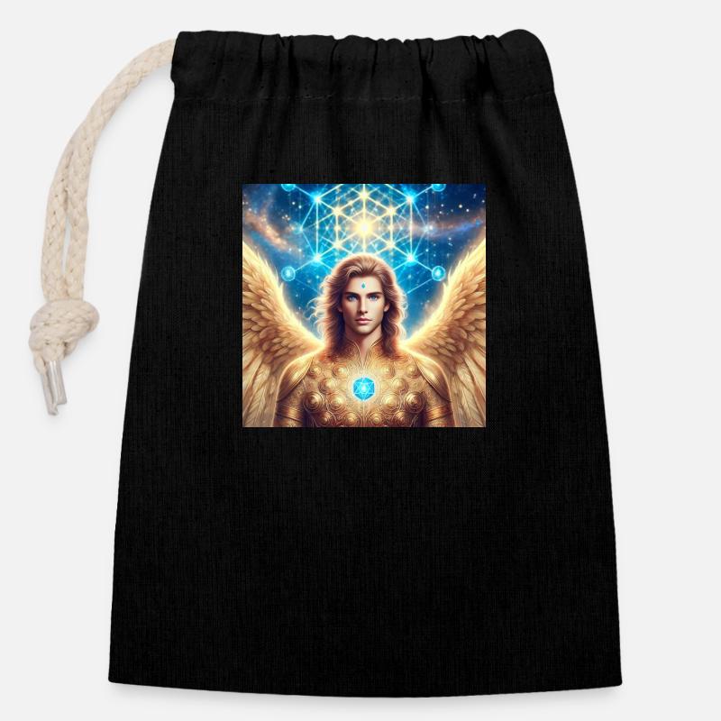 Ange Métatron - Sac cadeau en coton avec cordon (14 x 20 cm) - noir