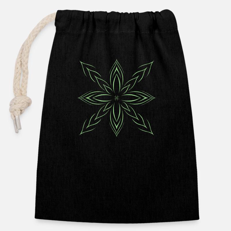 Étoile verte - Sac cadeau en coton avec cordon (14 x 20 cm) - noir