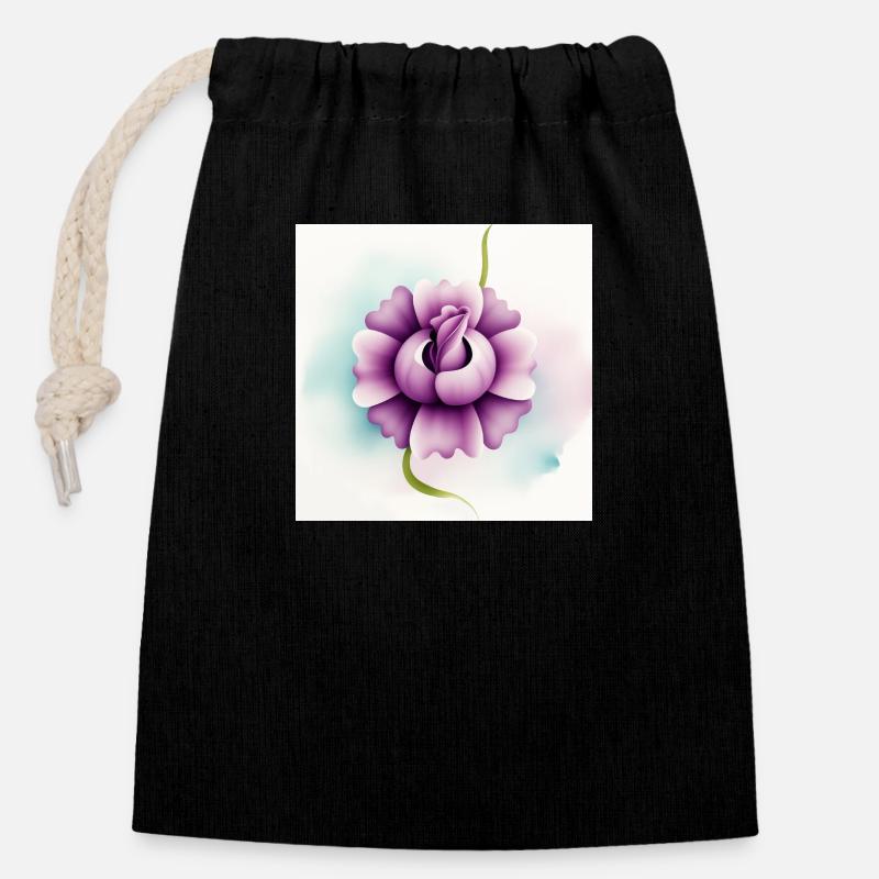 Blume - Verschließbarer Geschenkbeutel aus Baumwolle (14x20cm) - Schwarz