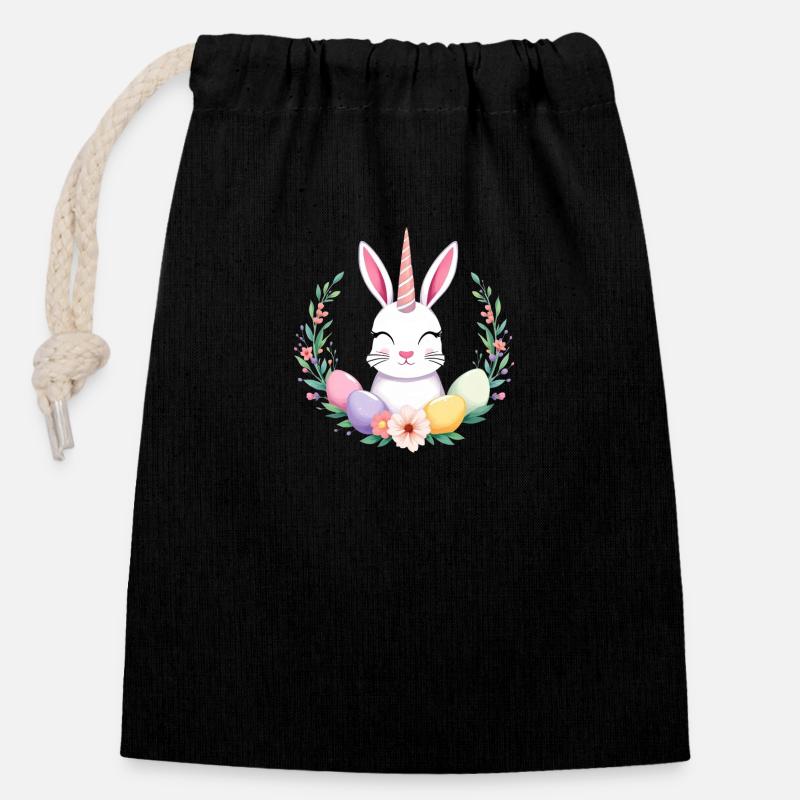 Unicorn Easter bunny - Closable cotton gift bag (14x20cm) - black