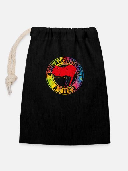 Action antifasciste - Sac cadeau en coton avec cordon (14 x 20 cm) - noir