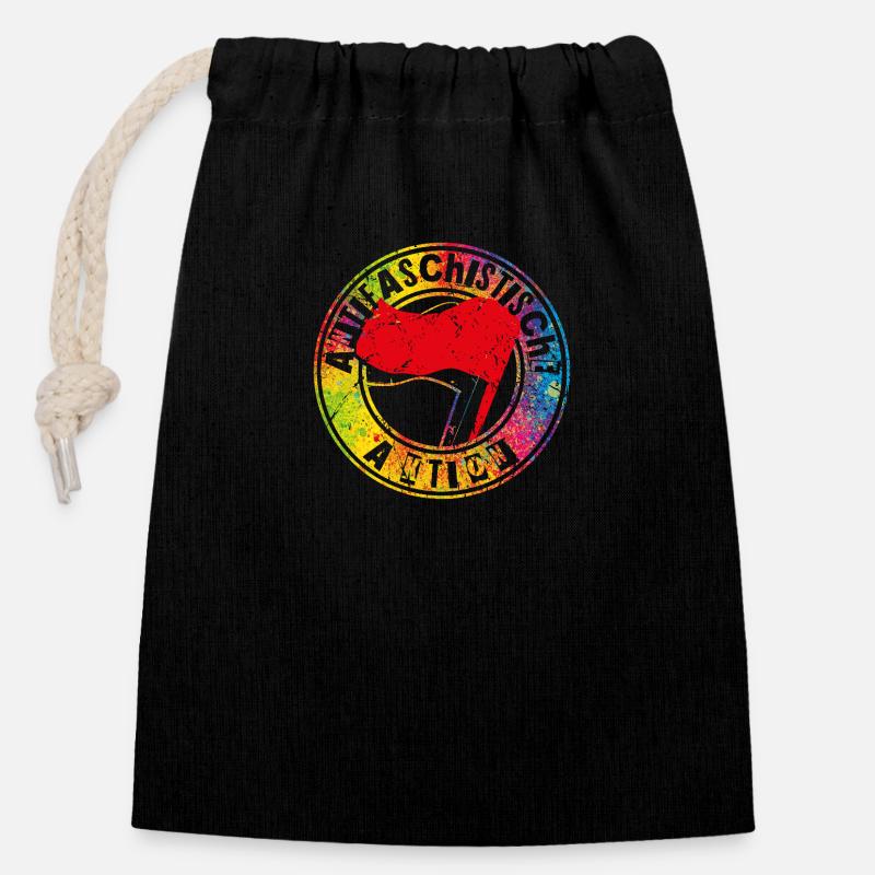 Action antifasciste - Sac cadeau en coton avec cordon (14 x 20 cm) - noir