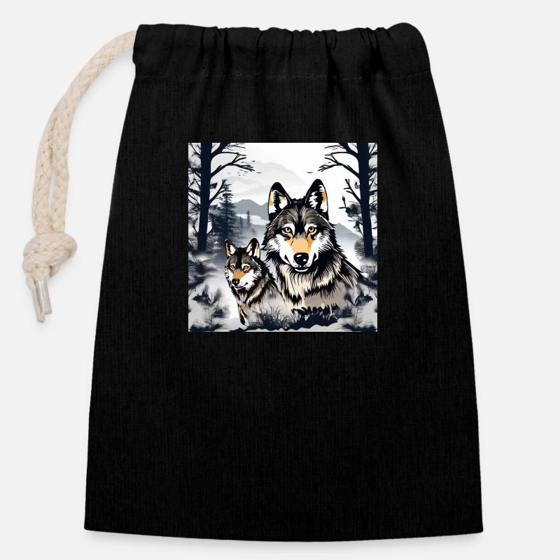Wolf 1 - Closable cotton gift bag (14x20cm) - black