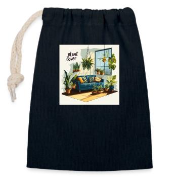Salon d’amoureux des plantes - Sac cadeau en coton avec cordon (14 x 20 cm) - bleu marine - Devant