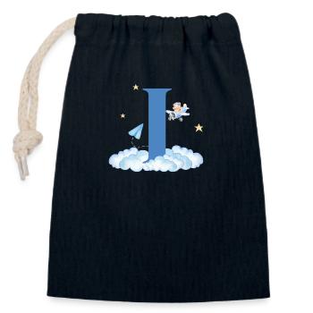 Letter i Blue Clouds Airplane Child - Closable cotton gift bag (14x20cm) - navy - Front