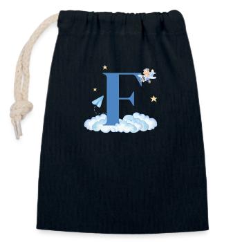 Letter f blue clouds airplane child - Closable cotton gift bag (14x20cm) - navy - Front