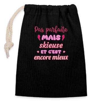 Pas parfaite mais skieuse,ski,montagne - Sac cadeau en coton avec cordon (14 x 20 cm) - noir - Devant