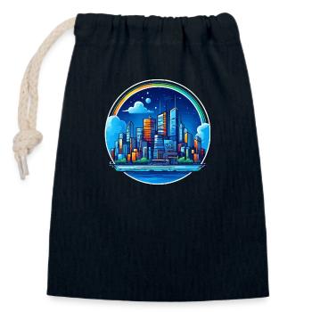 Scintillement de nuit de la ville - Sac cadeau en coton avec cordon (14 x 20 cm) - bleu marine - Devant