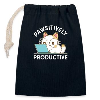 Pfotenproduktiv – Kawaii Cat bei der Arbeit - Verschließbarer Geschenkbeutel aus Baumwolle (14x20cm) - Navy - Vorne
