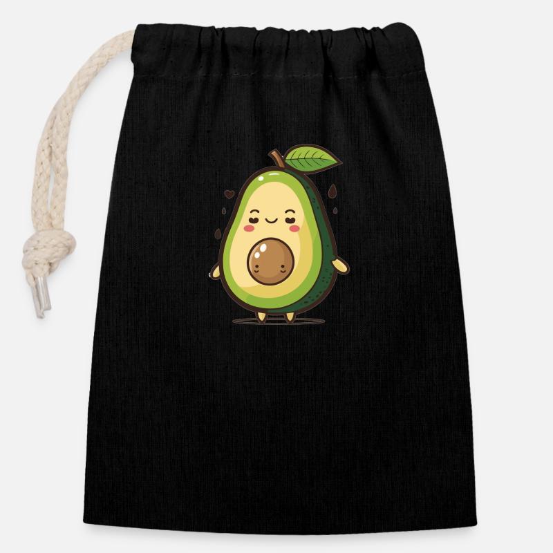 Dessin animé d’avocat kawaii - Sac cadeau en coton avec cordon (14 x 20 cm) - noir