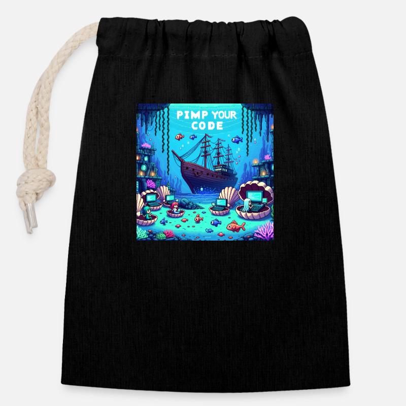 Underwater PimpYourCode - Closable cotton gift bag (14x20cm) - black