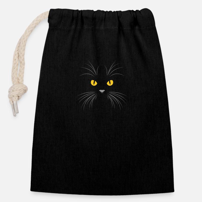 Chat noir - Sac cadeau en coton avec cordon (14 x 20 cm) - noir