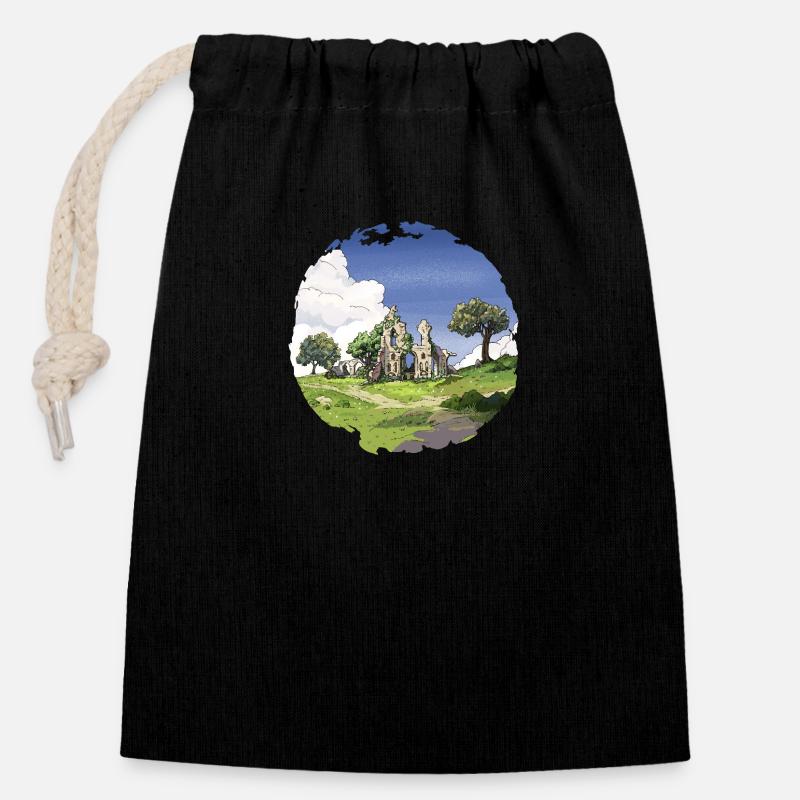 L'Église en ruine - Sac cadeau en coton avec cordon (14 x 20 cm) - noir