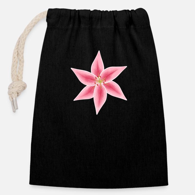 pink and white lily flower - Closable cotton gift bag (14x20cm) - black
