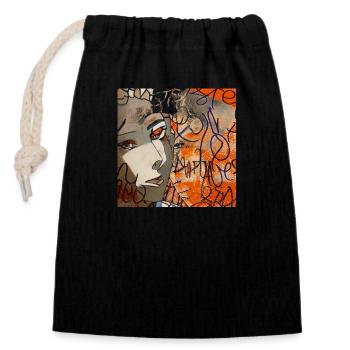 Orange Streetart auf T-Shirt - Verschließbarer Geschenkbeutel aus Baumwolle (14x20cm) - Schwarz - Vorne