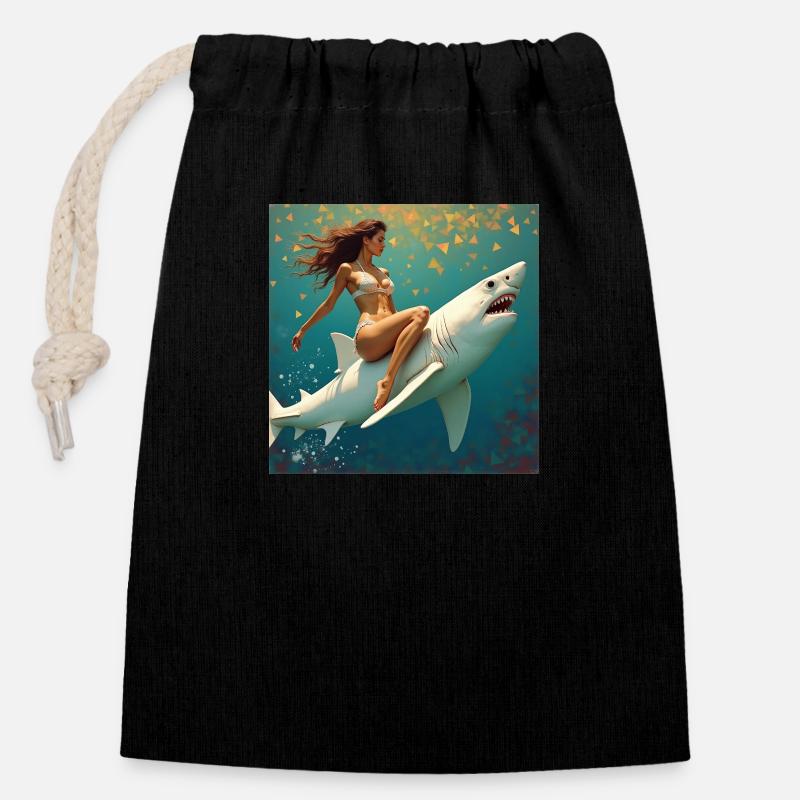 Shark Riding - Closable cotton gift bag (14x20cm) - black