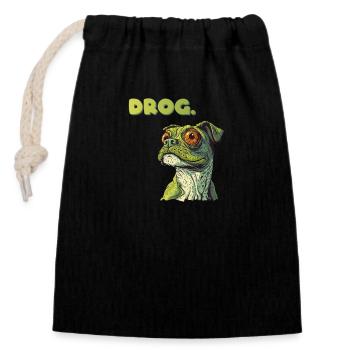 DROG Meme halb Hund, halb Frosch - Verschließbarer Geschenkbeutel aus Baumwolle (14x20cm) - Schwarz - Vorne