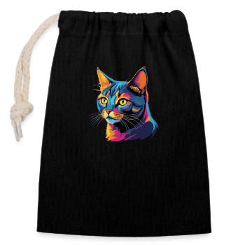 Electric British Shorthair: Vibrant Cat Art - Closable cotton gift bag (14x20cm) - black - Front