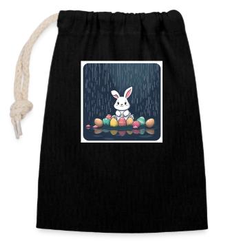„Bunte Eier, flinker Hase“ - Verschließbarer Geschenkbeutel aus Baumwolle (14x20cm) - Schwarz - Vorne