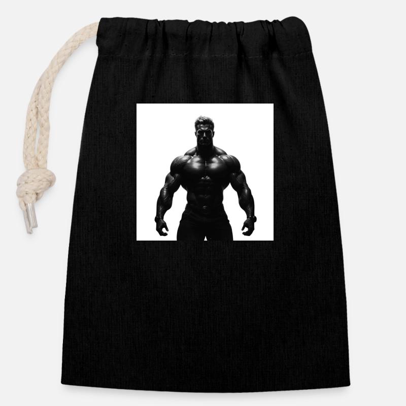 Culturiste - Sac cadeau en coton avec cordon (14 x 20 cm) - noir