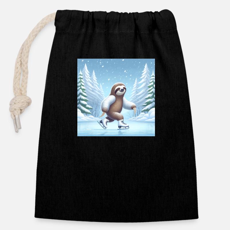Patin à glace Sloth Wanderer - Sac cadeau en coton avec cordon (14 x 20 cm) - noir