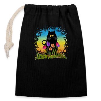 Cat - Closable cotton gift bag (14x20cm) - black - Front