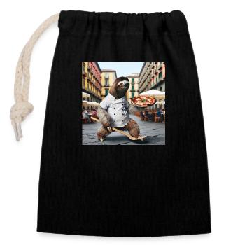 Pizzaïolo paresseux Pizzaïolo Naples - Sac cadeau en coton avec cordon (14 x 20 cm) - noir - Devant