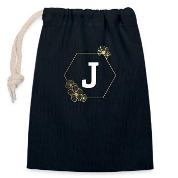 Buchstabe j Goldener Blumenrahmen - Verschließbarer Geschenkbeutel aus Baumwolle (14x20cm) - Navy - Vorne