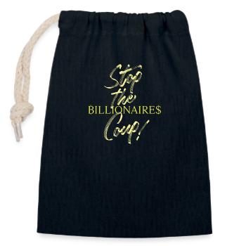 STOP THE BILLIONAIRES COUP - Closable cotton gift bag (14x20cm) - navy - Front