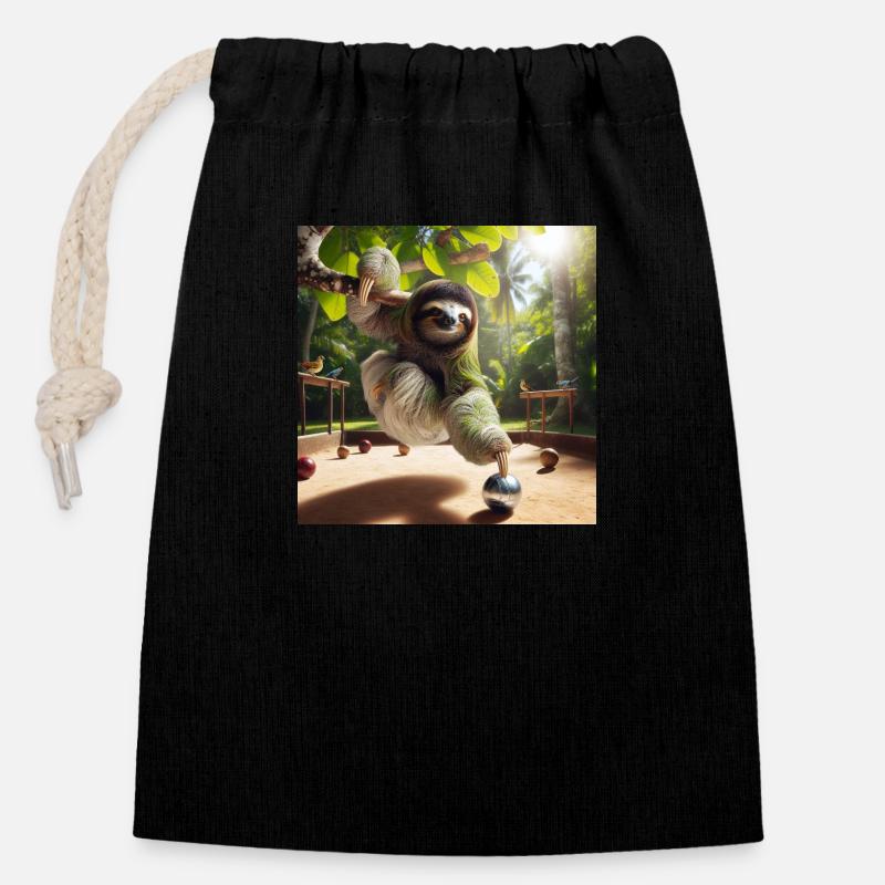 Pétanque Sloth Tramp - Sac cadeau en coton avec cordon (14 x 20 cm) - noir
