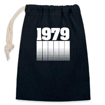 Né en 1979 - Sac cadeau en coton avec cordon (14 x 20 cm) - bleu marine - Devant