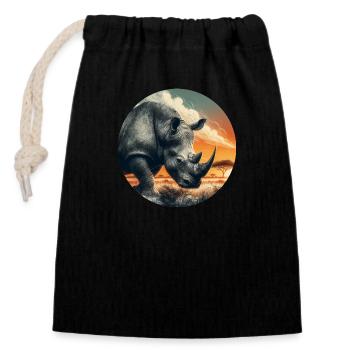 Majestueux rhinocéros coucher de soleil Art de la faune africaine - Sac cadeau en coton avec cordon (14 x 20 cm) - noir - Devant