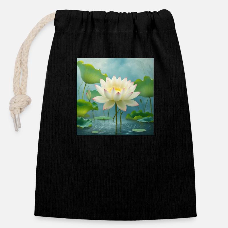 Fleur de lotus - Sac cadeau en coton avec cordon (14 x 20 cm) - noir